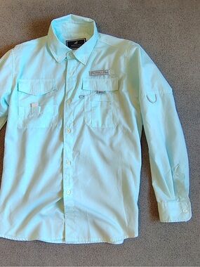 Properly Tied Performance Fishing Shirt Youth Medium Blue Long Sleeve Pocket